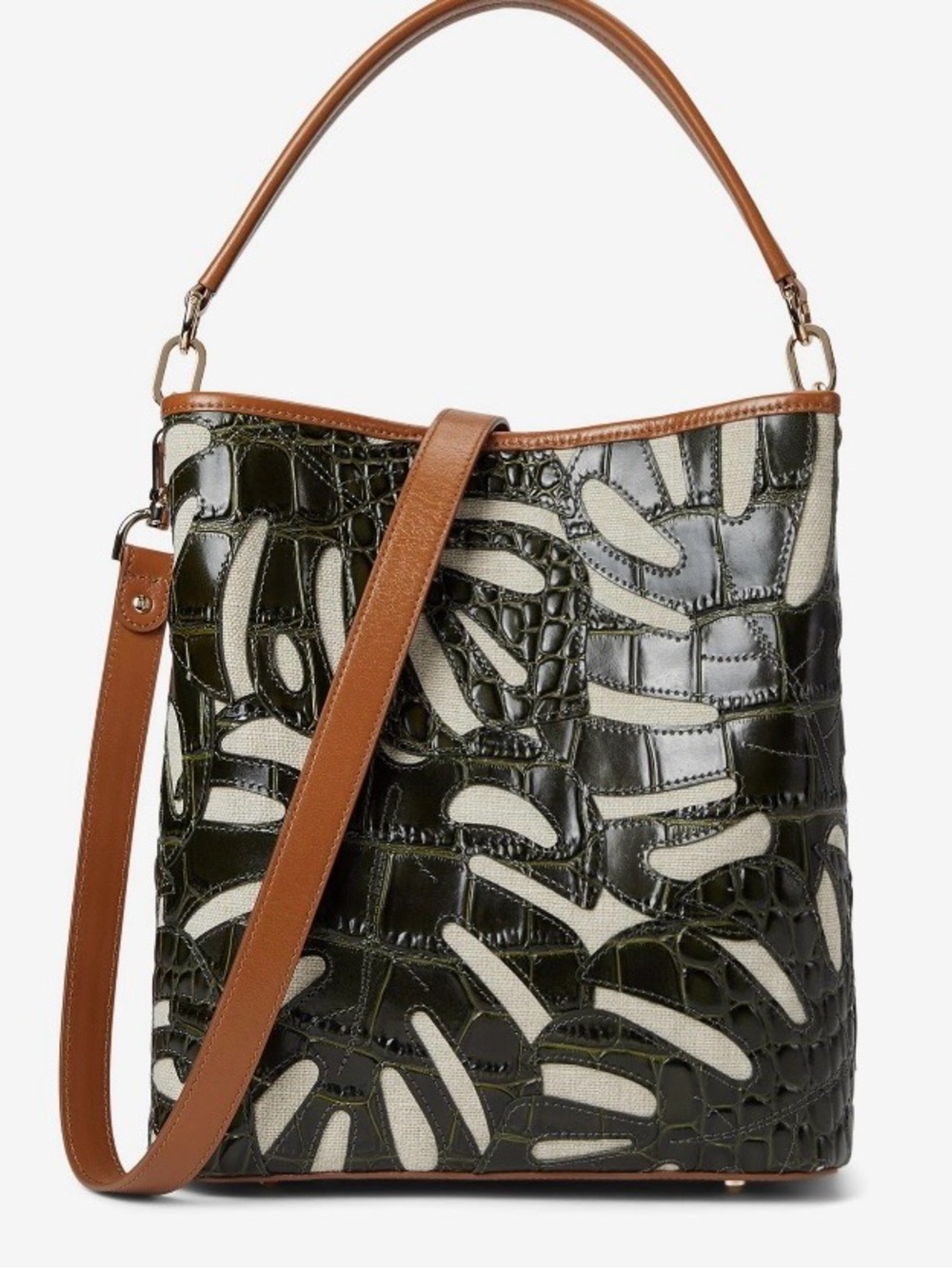 Brahmin Celina Abrigado Cacti Green & Cream & Brown Bucket Shoulder Bag